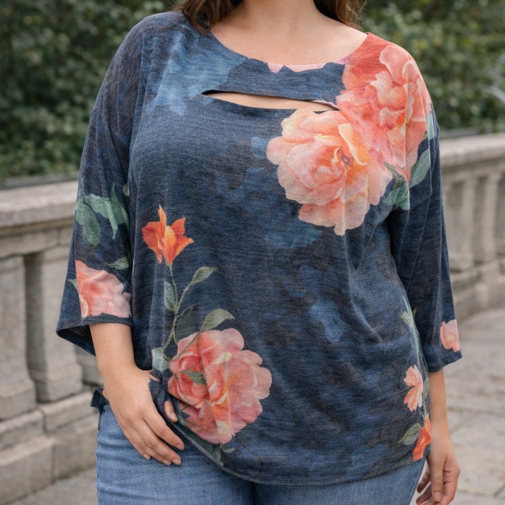 Soft Surroundings Floral Gray Blouse – Plus Size 3X (New, No Tags)